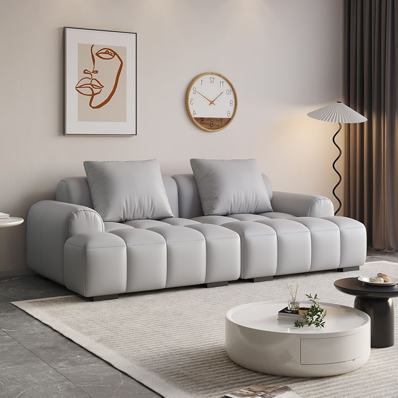 Modish Solid Color Stain Resistant Standard Sofa/Loveseat in Dark Gray/White/Light Brown, 3-seater/5 Person/4-seater with 2 Pillows