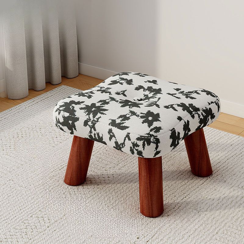 Trendy Flower Pattern Standard Ottoman with Multicolor Upholstery, Timber Frame, and Button-tufted Design