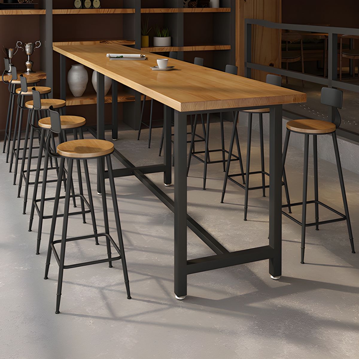 Modern 1/11 Pieces Bar Table Set Rectangle Wood Counter Table with High Stools