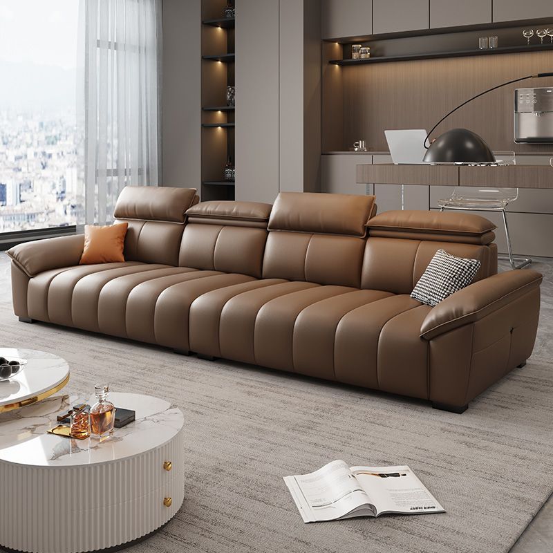 Tear Resistant Standard Sofa in Full Grain Leather with Mocha Upholstery