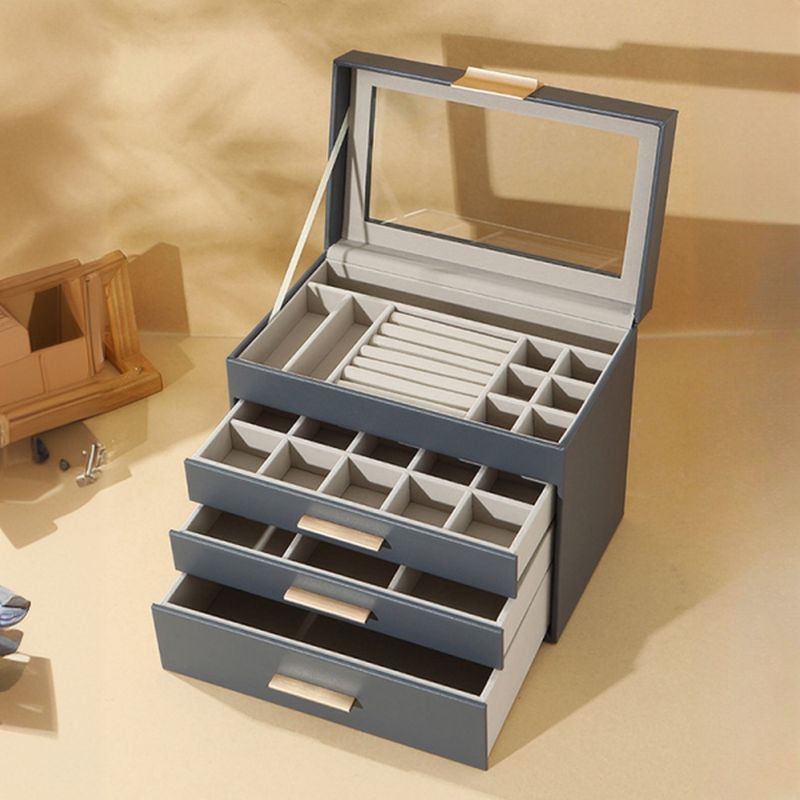 Modern & Contemporary Artificial Leather Solid Color Jewelry Armoire with Drawers