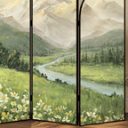 Minimalist Opaque Natural Wood Fold-up Screen Divider with 3 Panels, Double Sided Print, and Independent Design