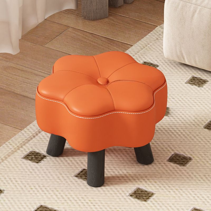 Trendy Unique Solid Color Standard Ottoman in Leatherette with Dove Grey/Green/Cream Upholstery and Button-tufted Design