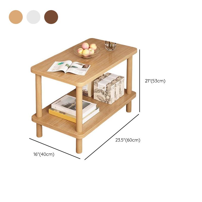 Contemporary Chairside Table Only with Engineered Wood Top, 4 Legs, Chalk/Caramel/Unfinished Color, Rectangle/Square Shape, and Shelf