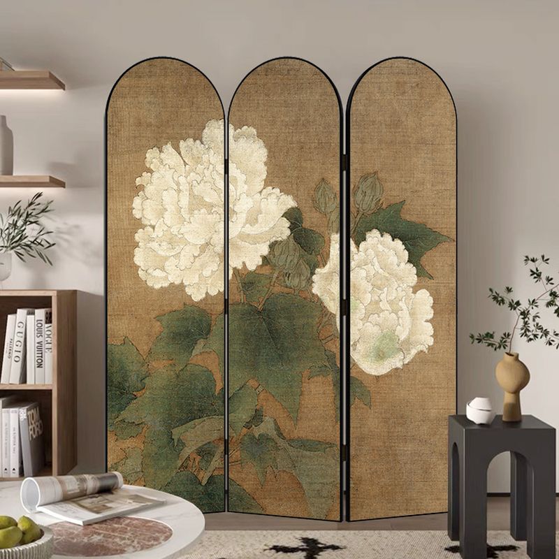 Minimalist Opaque Fold-up Screen Divider with Natural Wood Frame and 3 Panels, Double Sided Print, Independent