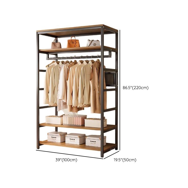 Midnight Black Simplistic Steel Hall Rack with Repository, 2 Drawers/3 Drawers, 4 Shelves/3 Shelves/7 Shelves, and Manufactured Wood Bench