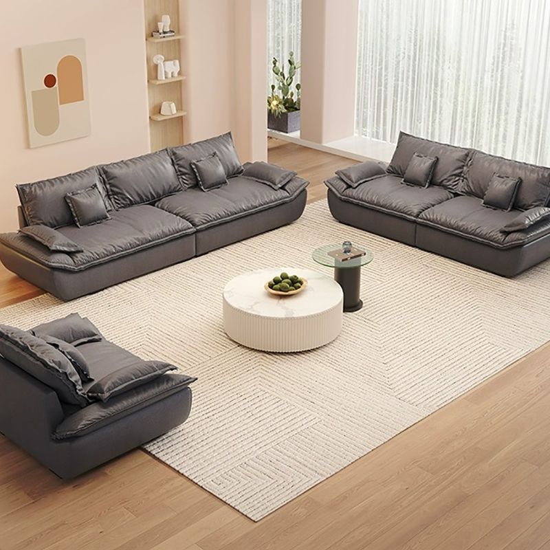 Modish Solid Color Stain Resistant Standard Sofa/Single Sofa in Grey with Pillow Top Arm and 4 Pillows for 4-seater/3-seater/2