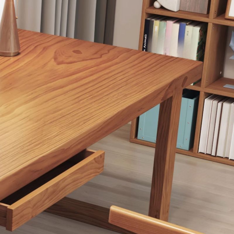 Contemporary Stain Resistant Natural Finish Office Computer Desk with Wood Double Pedestal/Pedestal Base/Sled Base, Drawers Included & With Keyboard Tray
