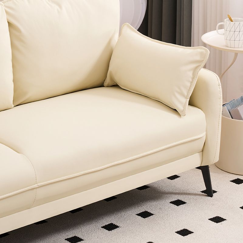 Simple Off-White/Amber Color/Gray Stain Resistant Solid Color Synthetic Leather Floor Sofa with 2 Pillows for 3-seater