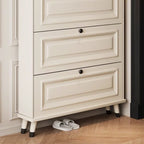 White Modish Manufactured Wood 3 Tiers Shoe Storage, Independent with Closed Back