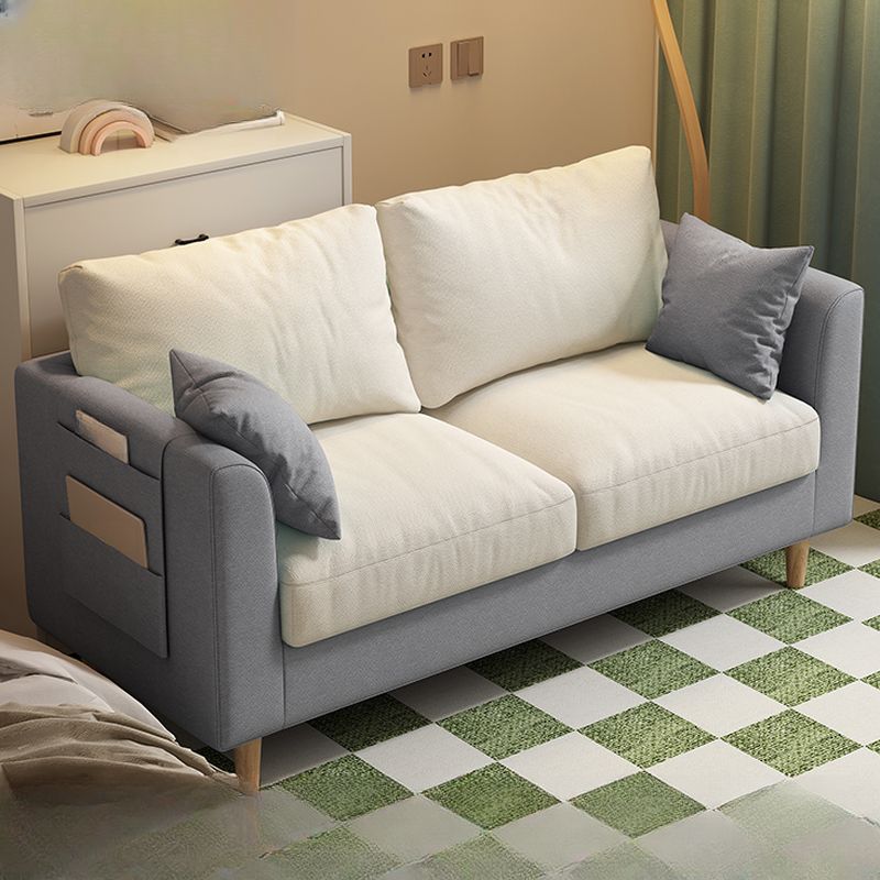 Loveseat in Flannel with Light Gray/Butter Color/Off-White Upholstery and Armrest