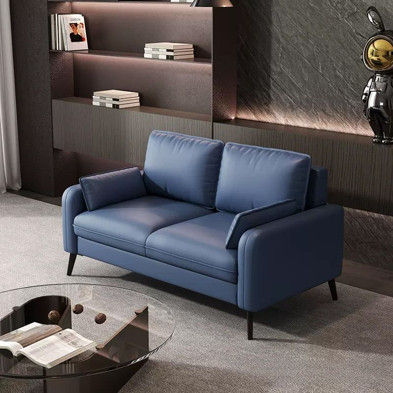 Contemporary Modern Solid Color Scratch-durable Loveseat in Pu Leather with Midnight Black/Olive Green/Light Brown Upholstery, 2-seater with 2 Pillows