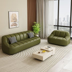 Loveseat/Single Sofa in Midnight Black/Amber Color/Off-White Pu Leather with 1 Pillow