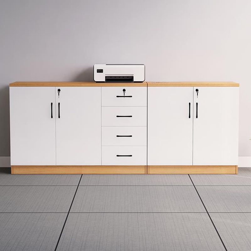 Manufactured Wood Base Cabinet for Stockroom with Shelves, Drawers, and Locker, Featuring Locking Door and 5-Wide Compartments
