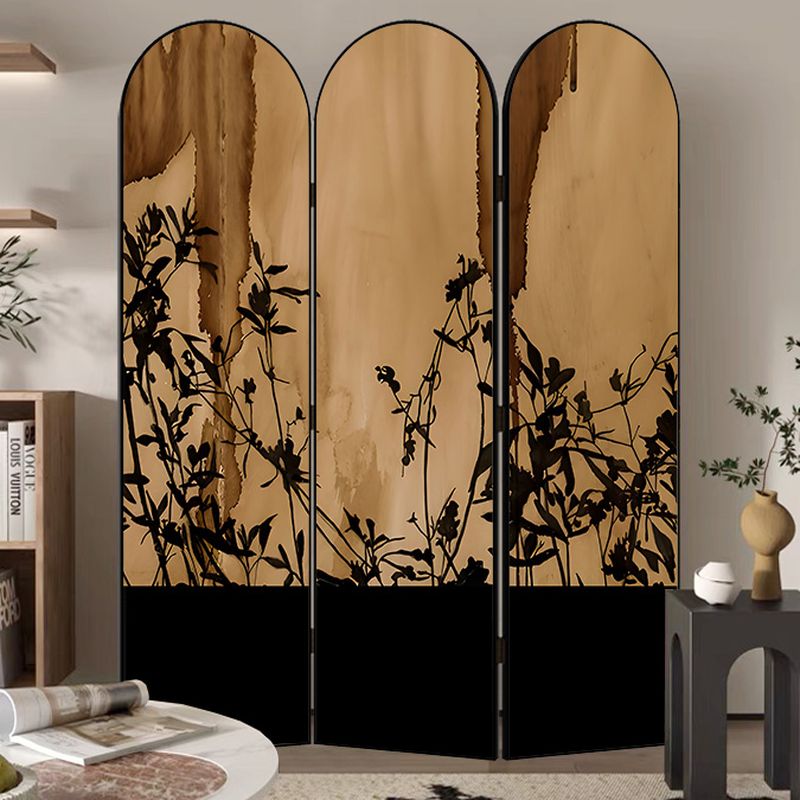 Minimalist Opaque Fold-up Screen Divider with Natural Wood Frame and 3 Panels, Double Sided Print, Independent