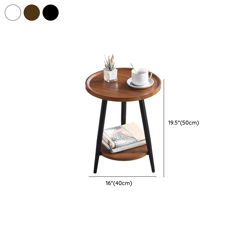 Contemporary Orbicular Chairside Table with Engineered Wood and Three Legs, Featuring Tray Top and Shelf