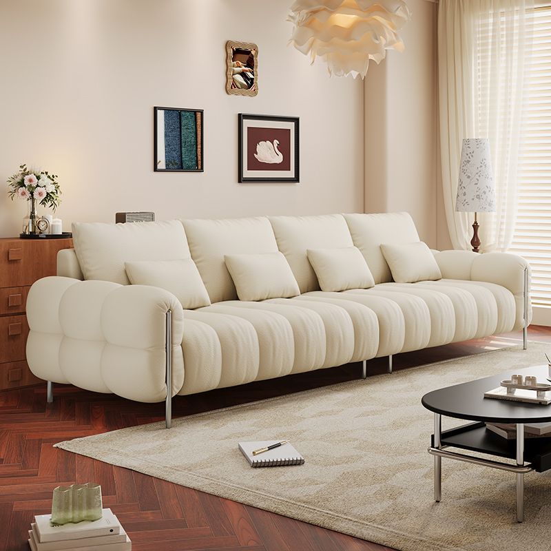 Drawing Room Standard Sofa in Light Gray/White/Light Brown with Armrest and 4 Pillows