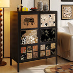 Rectangular Damp-proof Scratch-immune Accent Cabinet with Steel Countertop, Adjustable Shelf, Grip Bars, and Midnight Black Top