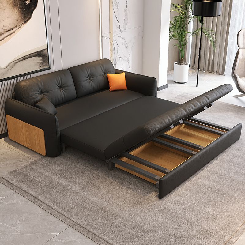 Midnight Black Tufted Back Futon Day Bed with Receptacle Storage