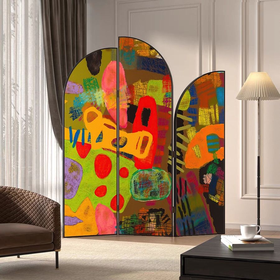 Minimalist Opaque Natural Wood Fold-up Screen Divider with 3 Panels, Double Sided Print, and Independent Design