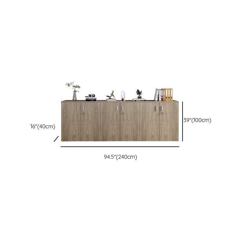 Caramel Trendy Manufactured Wood Supplies Cabinet with Shelves, Locker, Locking Door, and 2-Wide/5-Wide/4-Wide Compartments