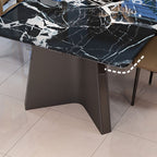 Trendy Midnight Black Steel Base Fixed Mixed Material Marble Top Dining Table Seating for 4/6 People, Stain Resistant