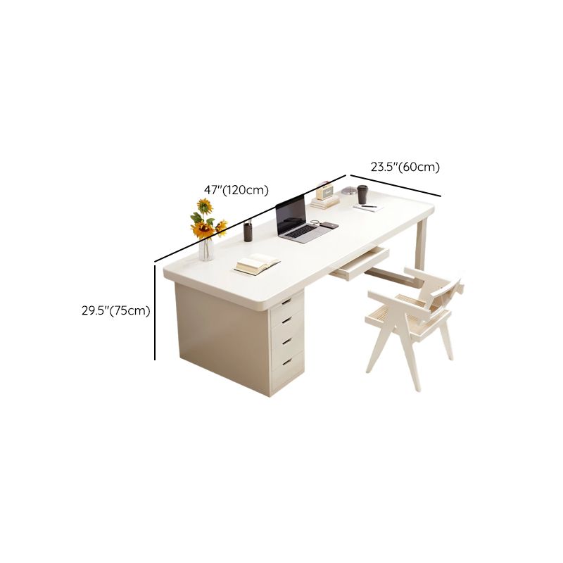 Chalk Contemporary Timber Desk with No Additional Features, Stain Resistant, Drawers, and 1 Shelf