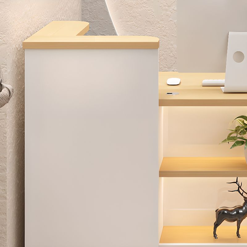 Rectangular Reception Desk with Locker, Locking Drawer, Cable Management, Filing Cabinet, and Manufactured Wood Top