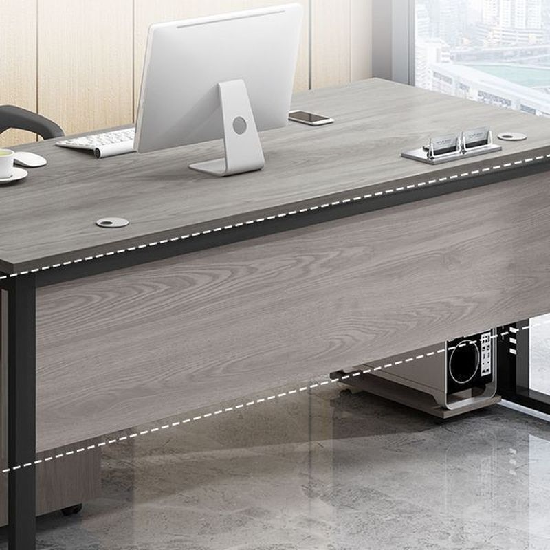 Cocoa/Black/Chalk Rectangular Metal Base Scratch Resistant Desk with Toboggan Base, Cable Management, CPU Storage, and Front Splash