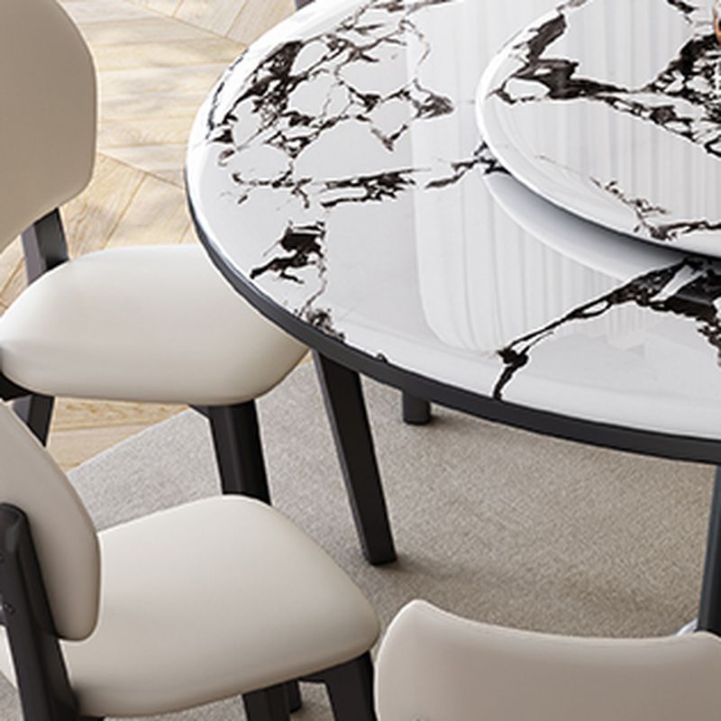 Circular Marble Top Dining Table with Ink Single Pedestal Base, Lazy Susan, Scratch-immune, 8 People/4-person Seating/Seating for 6, Microcrystalline Stone