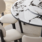 Circular Marble Top Dining Table with Ink Single Pedestal Base, Lazy Susan, Scratch-immune, 8 People/4-person Seating/Seating for 6, Microcrystalline Stone