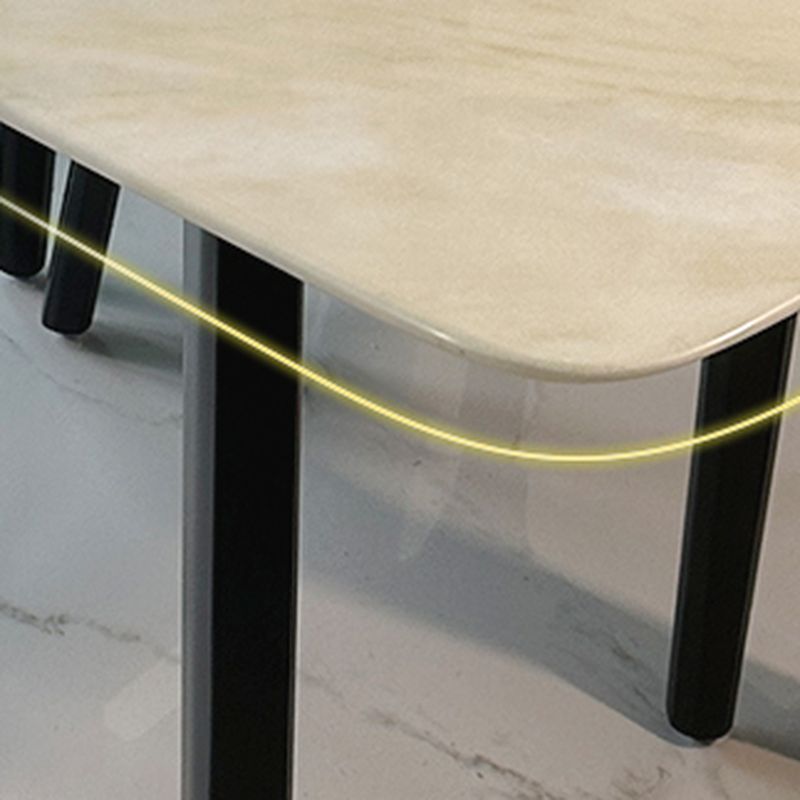 6-person Seating/4 People Minimalist Scratch-durable Off-white Marble Marble Top Dining Table with Legs, Mixed Materials