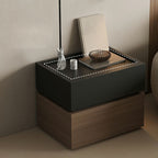 Art Deco Wood Nightstand with Drawer Storage, Small Size and Brown Finish
