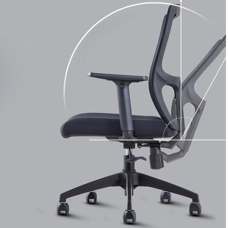 Simple Multi-levelled Single Color Chair with Nylon Frame in Midnight Black, Lumbar Support, Tilt Mechanism, and Glide Movement