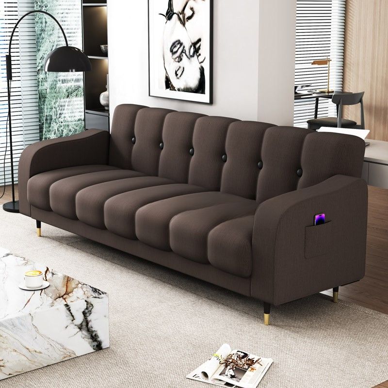 Contemporary Modern Solid Color Scratch-durable Convertible Sofa in Pu Leather with Midnight Black/Gray/White Upholstery, Seats 3/2-seater, with Receptacle Storage