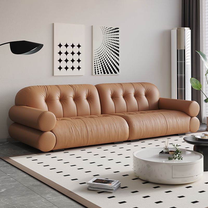 Modish Solid Color Stain Resistant Standard Sofa in Midnight Black/White/Light Brown, Seats 3/2-seater with 2 Pillows