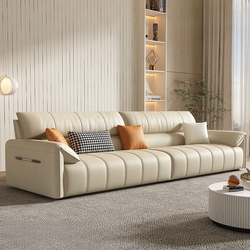 Tear Resistant Standard Sofa/Single Sofa in Full Grain Leather Off-White with 4 Pillows/1 Pillow