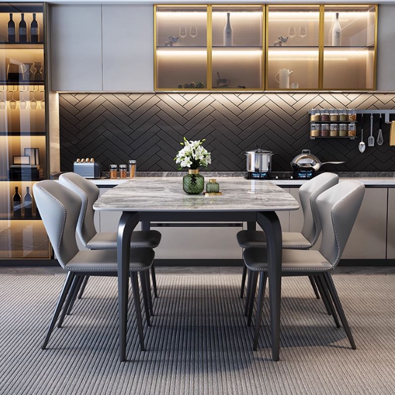 Simplistic Rectangular Dining Table with Gray Slate Top and Fixed Table Mechanism