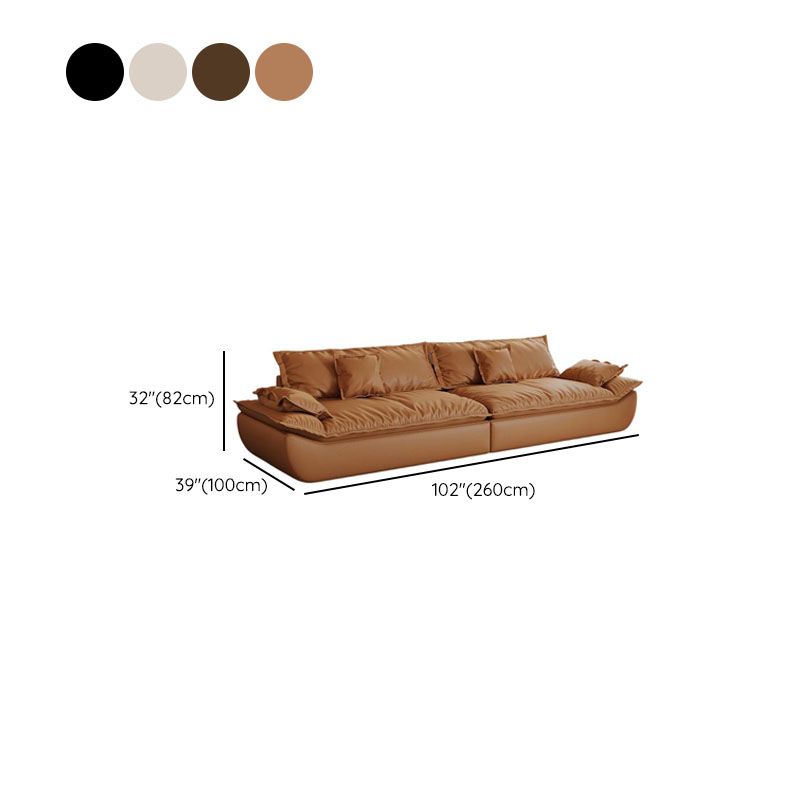 Drawing Room Standard Sofa in Midnight Black/White/Mocha Pu Leather with 4 Pillows