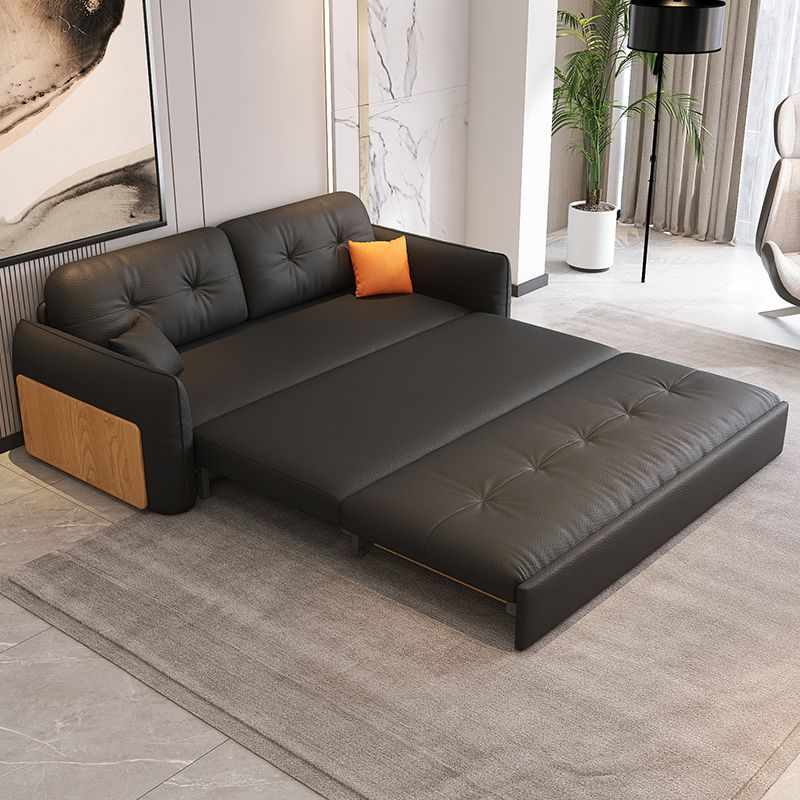 Midnight Black Tufted Back Futon Day Bed with Receptacle Storage