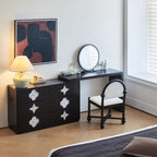 Casual Standard Vanity Set with White Chair, 6 Drawers, Laminate Frame, Standing Mirror
