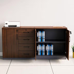 Manufactured Wood Base Cabinet for Stockroom with Shelves, Drawers, and Locker, Featuring Locking Door and 5-Wide Compartments