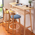 Simplistic Natural Wood Pub Table with Four Legs, White/Natural Finish, Container Storage, and Rectangle Top