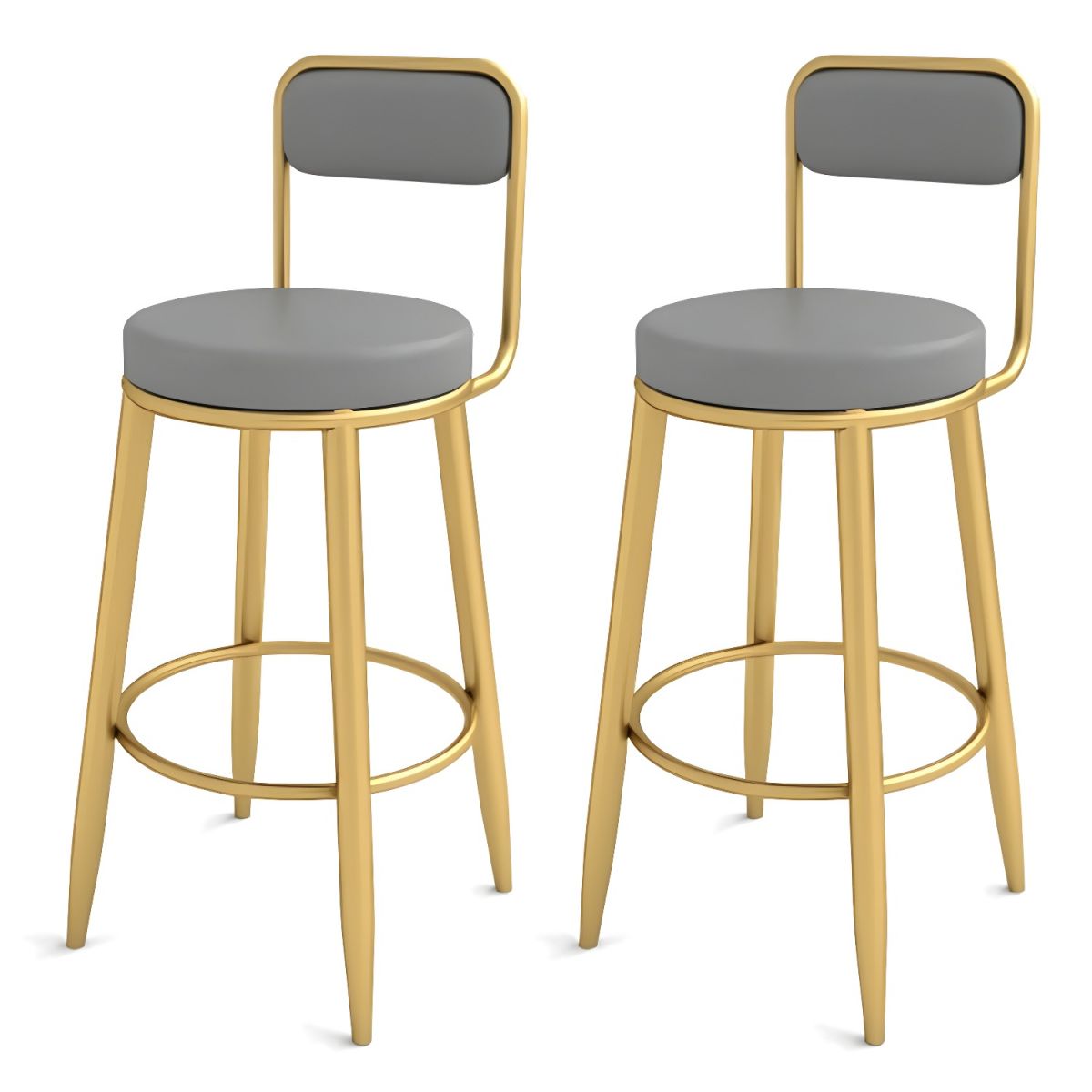 Glam 2-Person Bar Set with Upholstered Gold Chairs, Backrest, and Footrest