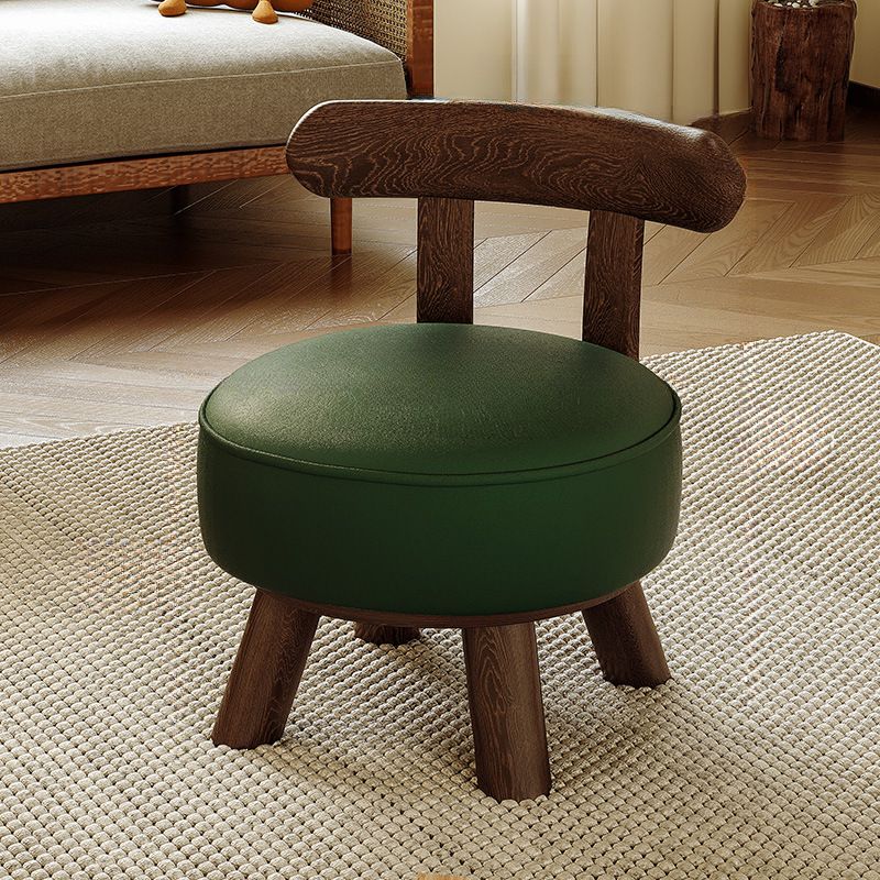 Casual Circular-shaped Solid Color Standard Ottoman in Pleather with Chalk/Jade Green Upholstery