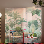 Green Opaque Fold-up Screen Divider with Natural Wood Frame, Double Sided Print, Independent