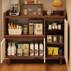 Art Deco Narrow Sideboard with Closet, 2 Shelves, Pantry Hutch, Laminate Countertop, and 3/2 Doors