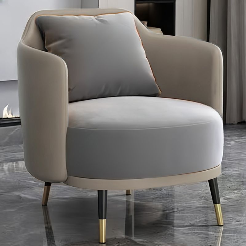 Simplistic Solid Color Arm Chair with Pillow Back in Grey, Including Arms and Pillow
