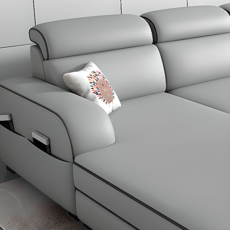 Modish Solid Color Water Resistant Standard Sofa in Light Gray with Receptacle Storage, Seats 5/4/3, and 2/3 Pillows