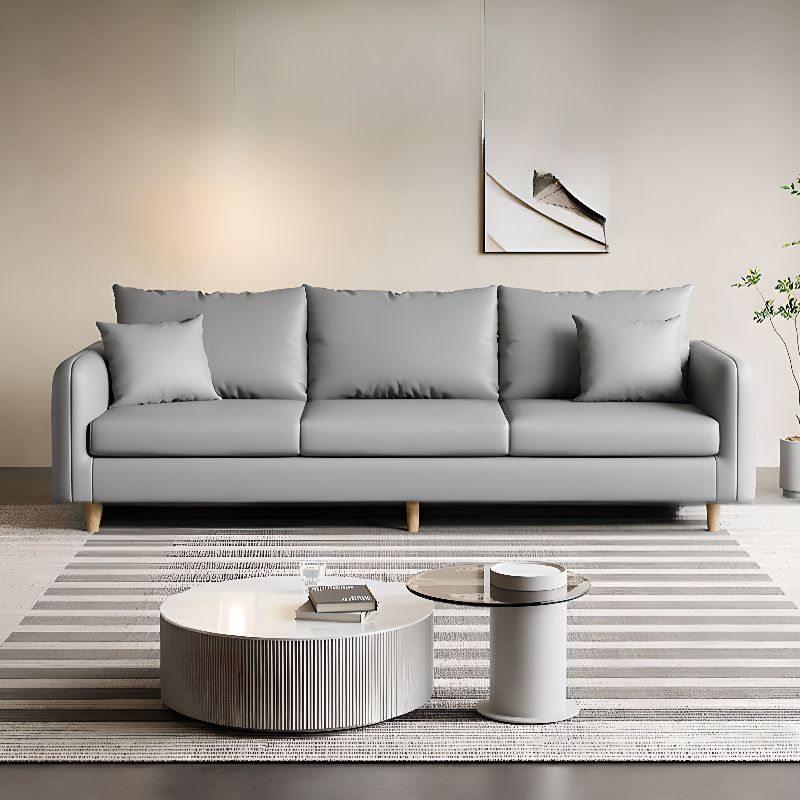 Modern Solid Color Scratch-defiant Standard Sofa in Pu with Light Gray/Ivory/Coffee Upholstery, 3-seater with 2 Pillows